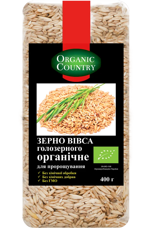 Зерно вівса голозерного для пророщування органічне,  400 г, ORGANIC COUNTRY - купить в интернет-магазине Юнимед