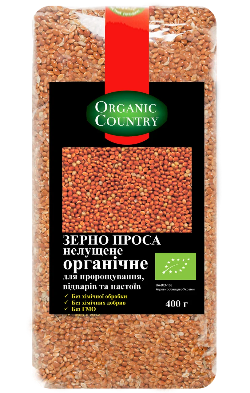 Зерно проса неочищена для пророщування, відварів і настоїв органічне 400 г, ORGANIC COUNTRY - купить в интернет-магазине Юнимед