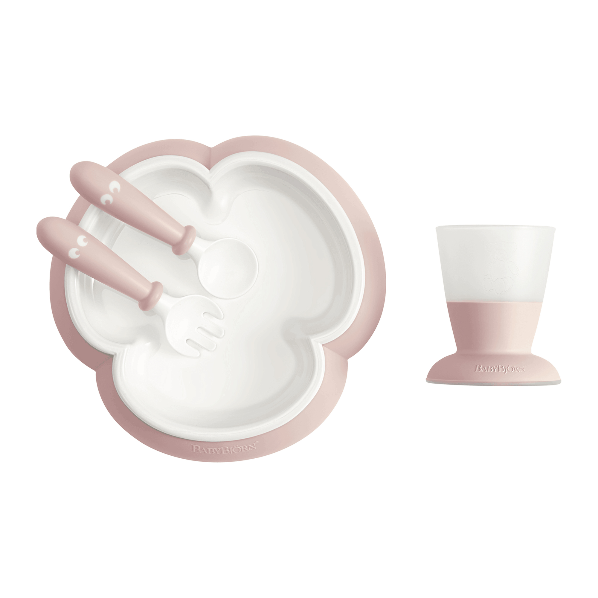 Дитячий набір для годування (ложка, виделка, чашка, тарілка) Baby Feeding Set, Powder Pink - купити в інтернет-магазині Юнимед